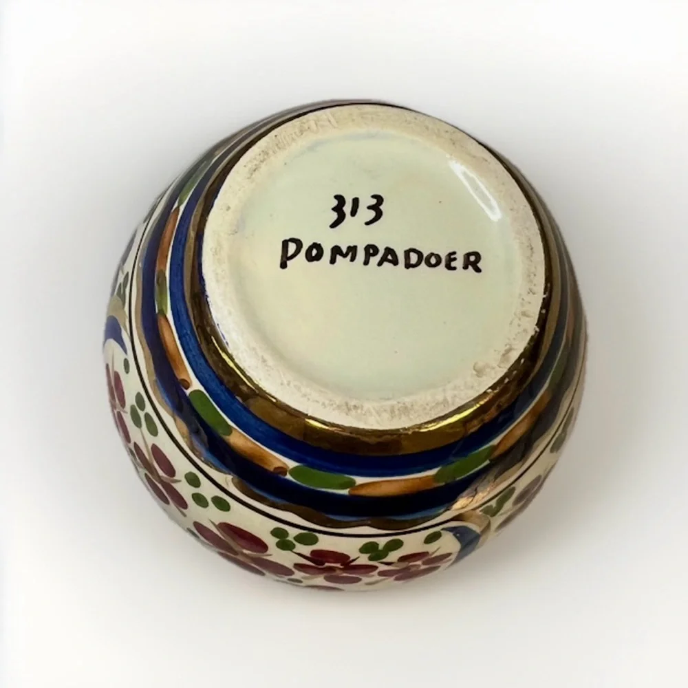 Vintage Hand Painted Floral Majolica Holland gilded Cobalt Blue Pot Vase 7” - Picture 3 of 4
